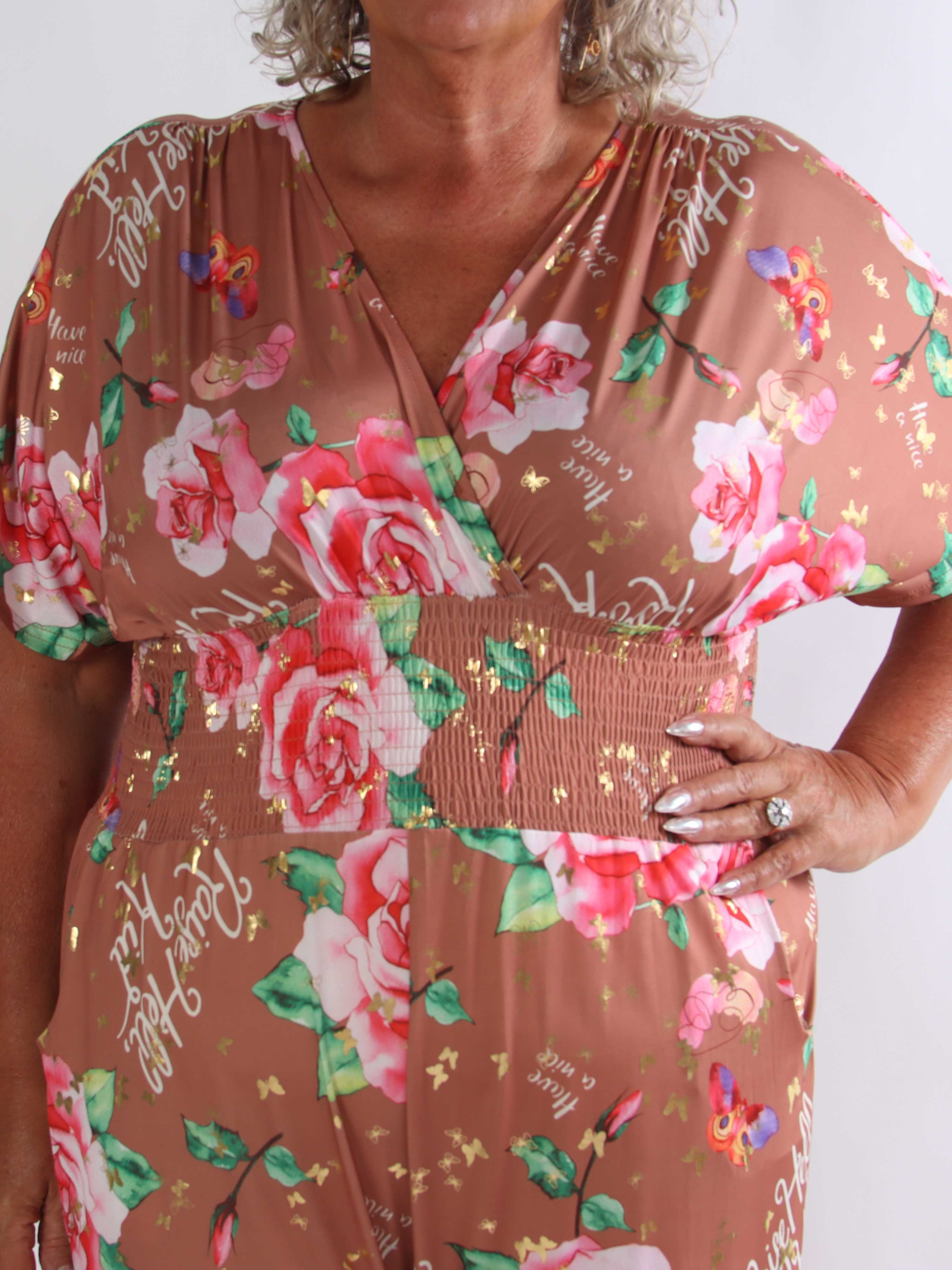 Pams Raise Jumpsuit - Plus size buksedragt med blomsterr og guldsommerfugle